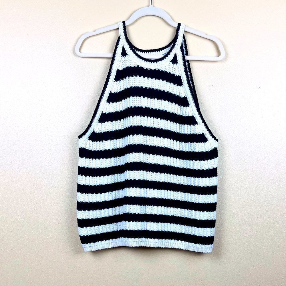 a new day Black and White Striped Knit Tank Top